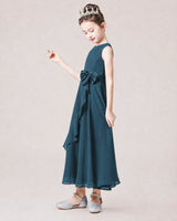Teal Chiffon A-line Junior Bridesmaid Dress Side View
