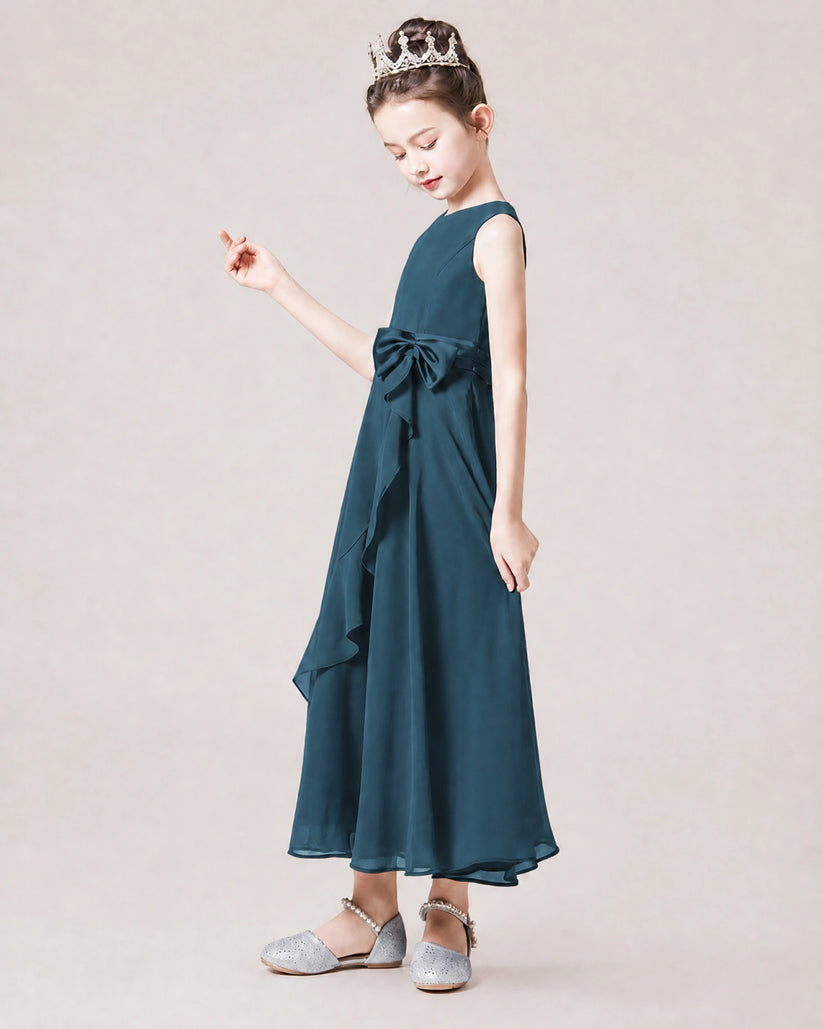 Teal Chiffon A-line Junior Bridesmaid Dress Side View