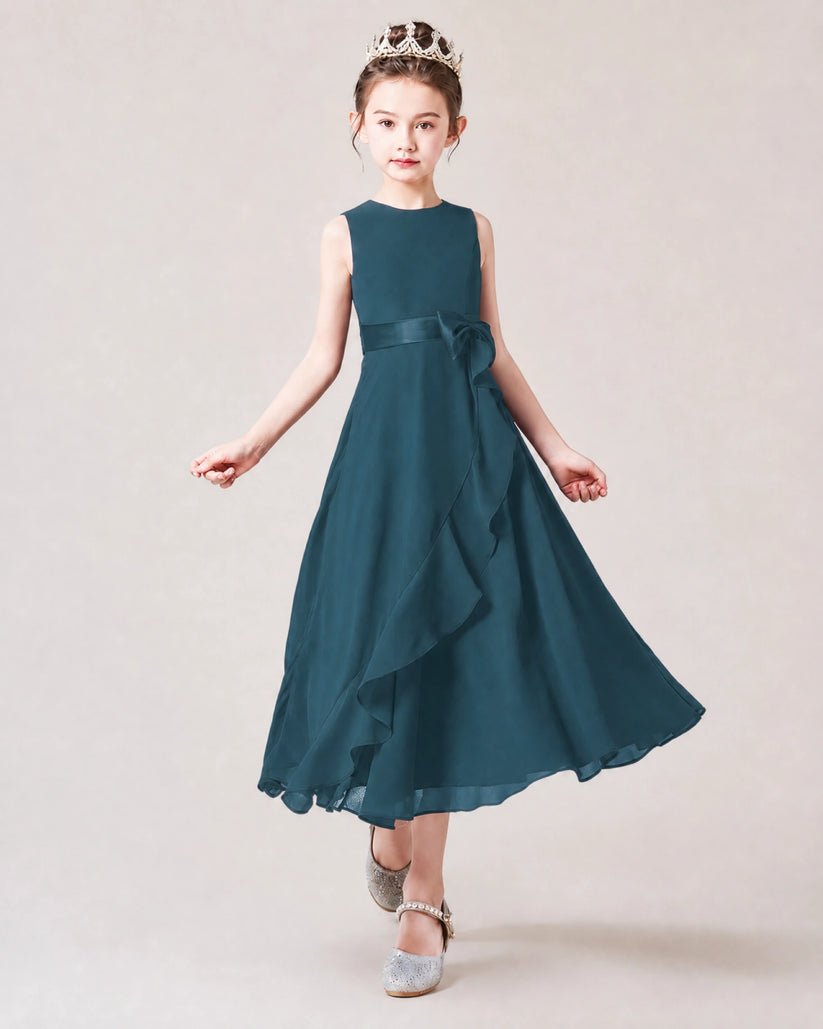 Teal Chiffon A-line Junior Bridesmaid Dress Front View