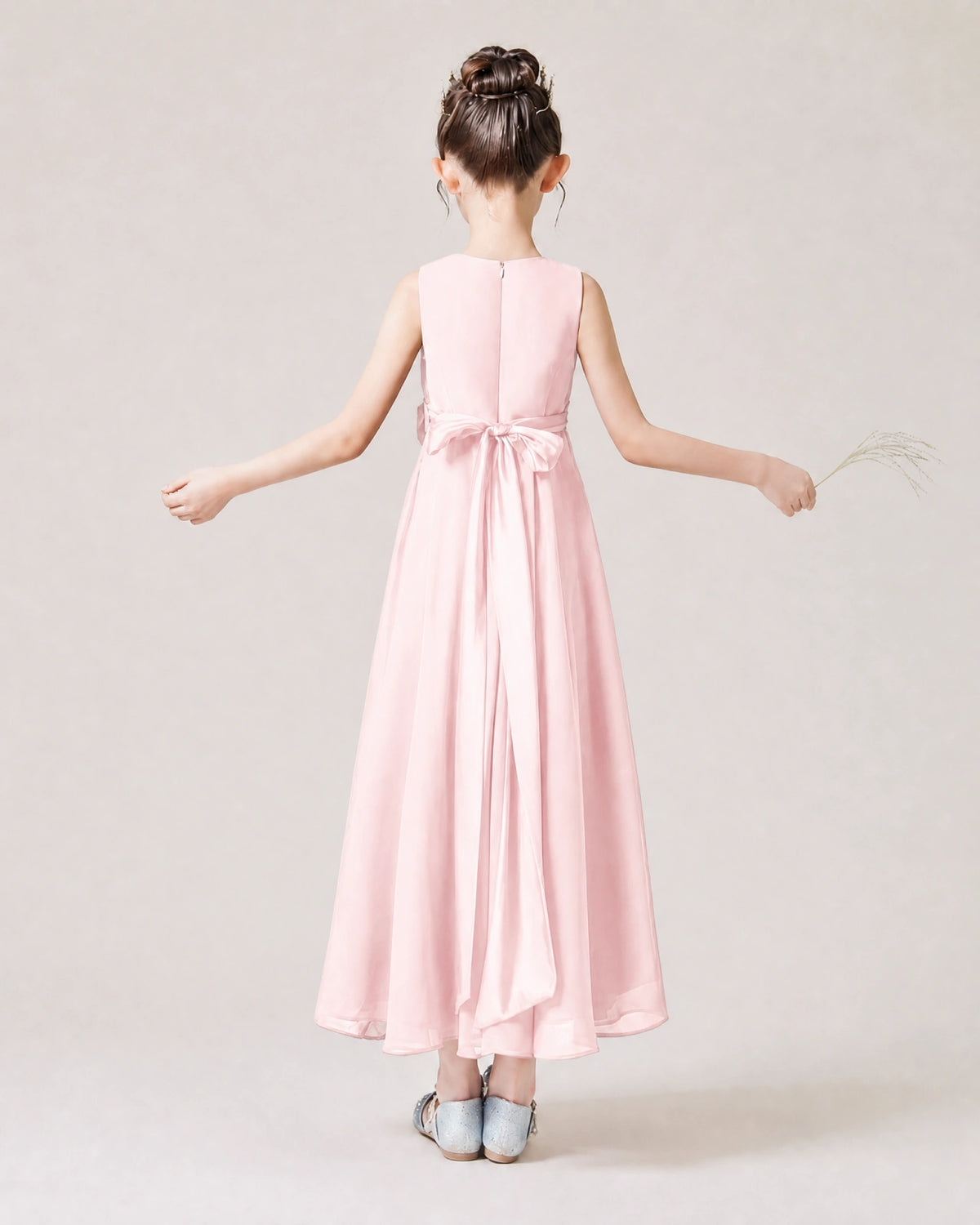 Blush Pink Chiffon A-line Junior Bridesmaid Dress Back View