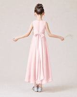 Blush Pink Chiffon A-line Junior Bridesmaid Dress Back View