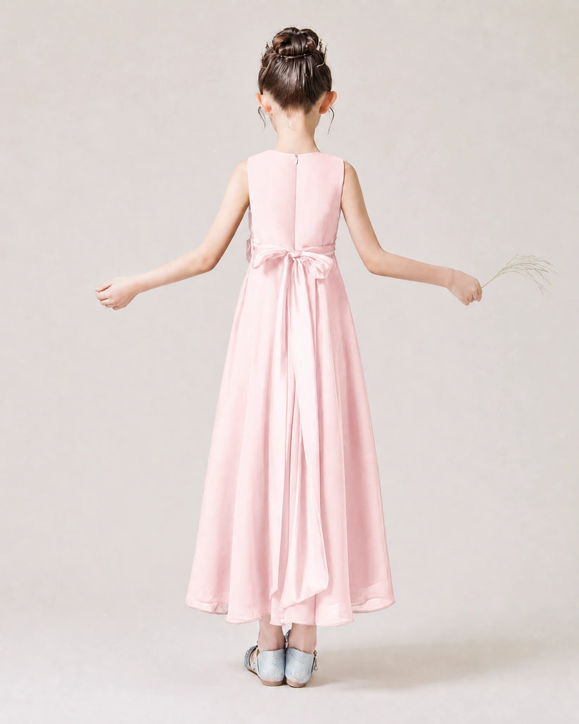 Blush Pink Chiffon A-line Junior Bridesmaid Dress Back View