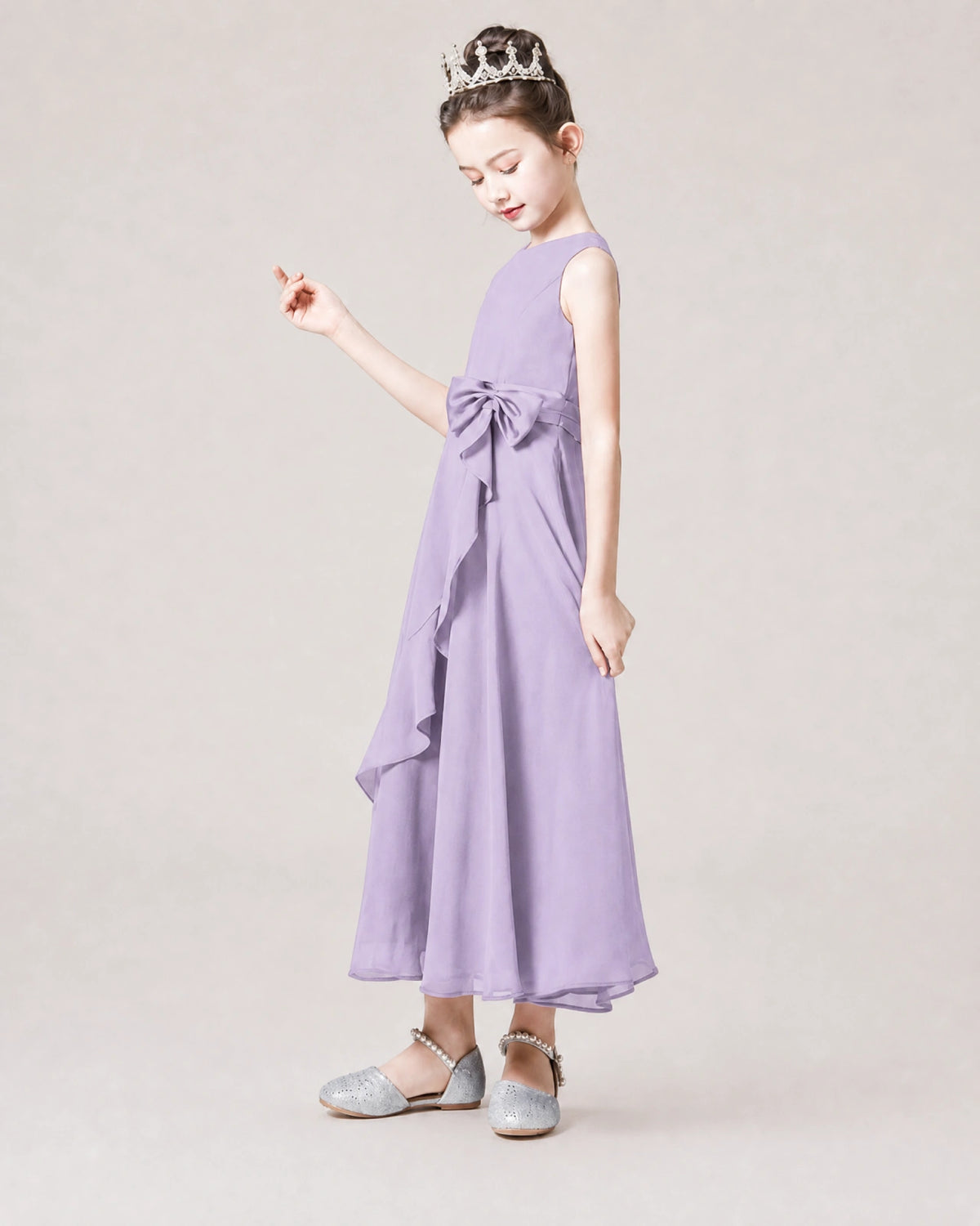 Lavender Chiffon A-line Junior Bridesmaid Dress Side View