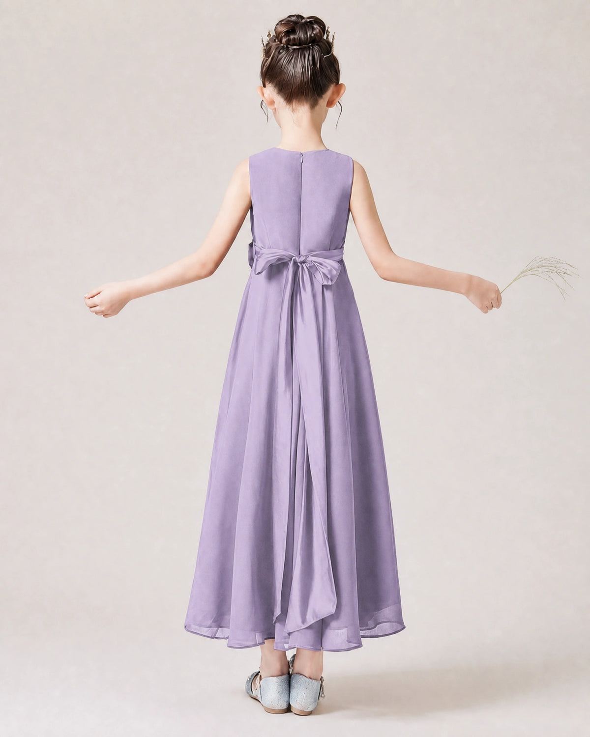 Lavender Chiffon A-line Junior Bridesmaid Dress Back View