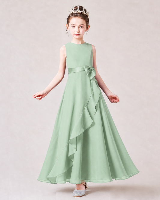 Sage Green Chiffon A-line Junior Bridesmaid Dress Front View