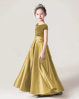 Gold Satin A-line Girls Formal Dress Side View
