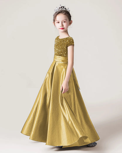 Gold Satin A-line Girls Formal Dress Side View