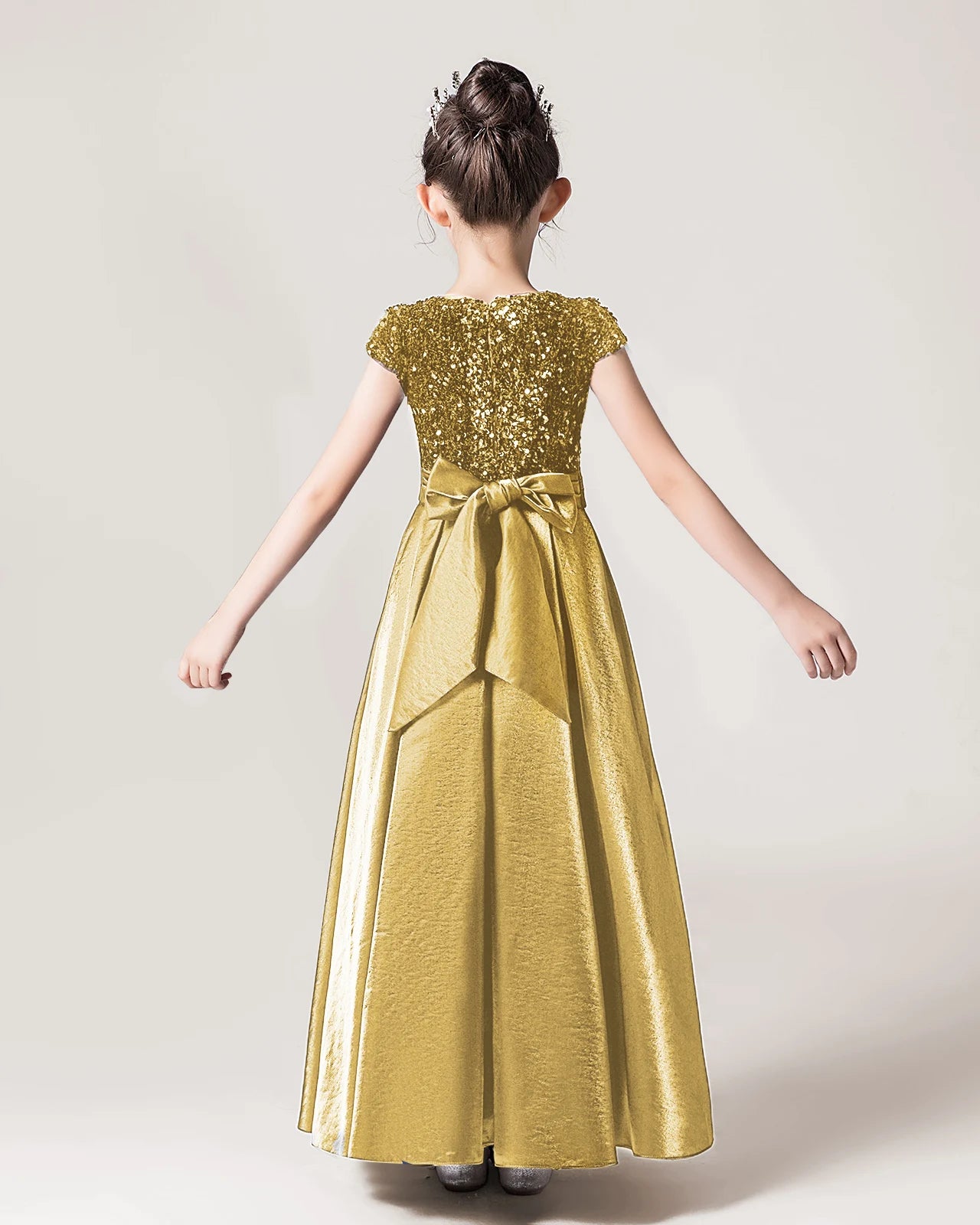 Gold Sequin A-line Girls Formal Dress Back View