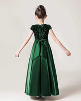Dark Green Sequin A-line Girls Formal Dress Back View
