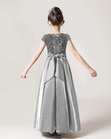 Silver Sequin A-line Girls Formal Dress Back View