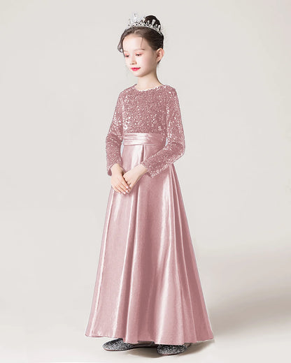 Blush Pink Sequin A-line Girls Formal Dress Side View