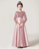 Blush Pink Sequin A-line Girls Formal Dress Front View