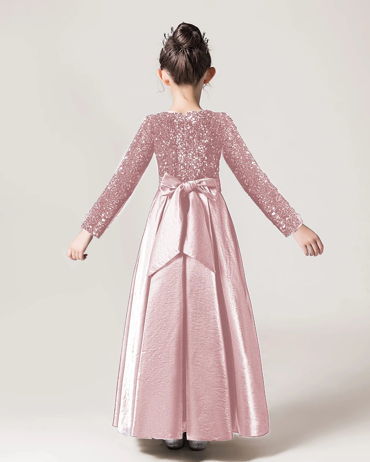 Blush Pink Sequin A-line Girls Formal Dress Back View