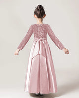Blush Pink Sequin A-line Girls Formal Dress Back View