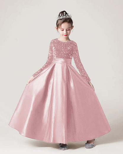 Blush Pink Sequin A-line Girls Formal Dress Front View