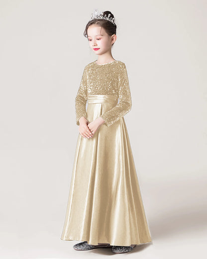 Champagne Sequin A-line Girls Formal Dress Side View