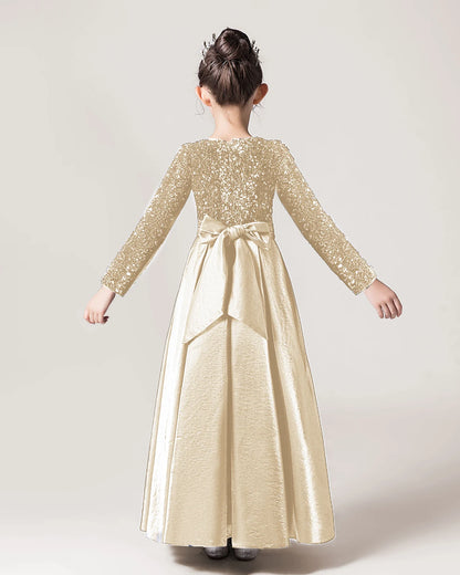 Champagne Sequin A-line Girls Formal Dress Back View