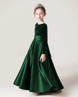 Dark Green Sequin Satin A-line Girls Formal Dress Side View