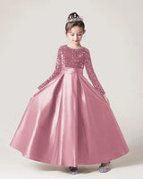Dusty Rose Sequin Satin A-line Girls Formal Dress Front View