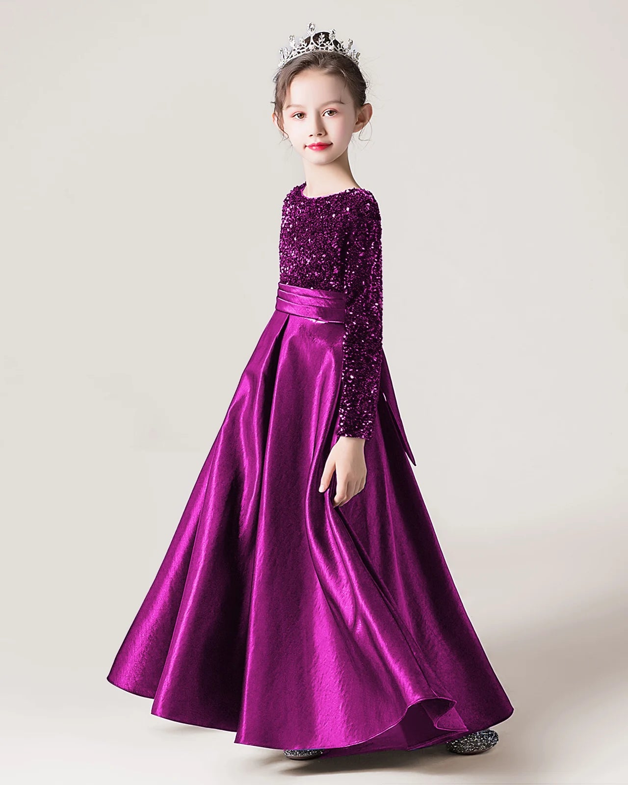 Purple Sequin A-line Girls Formal Dress Side View