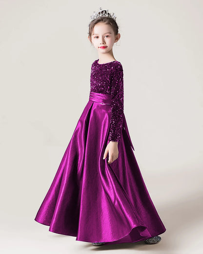 Purple Sequin A-line Girls Formal Dress Side View
