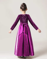 Purple Sequin A-line Girls Formal Dress Back View