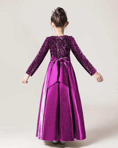 Purple Sequin A-line Girls Formal Dress Back View