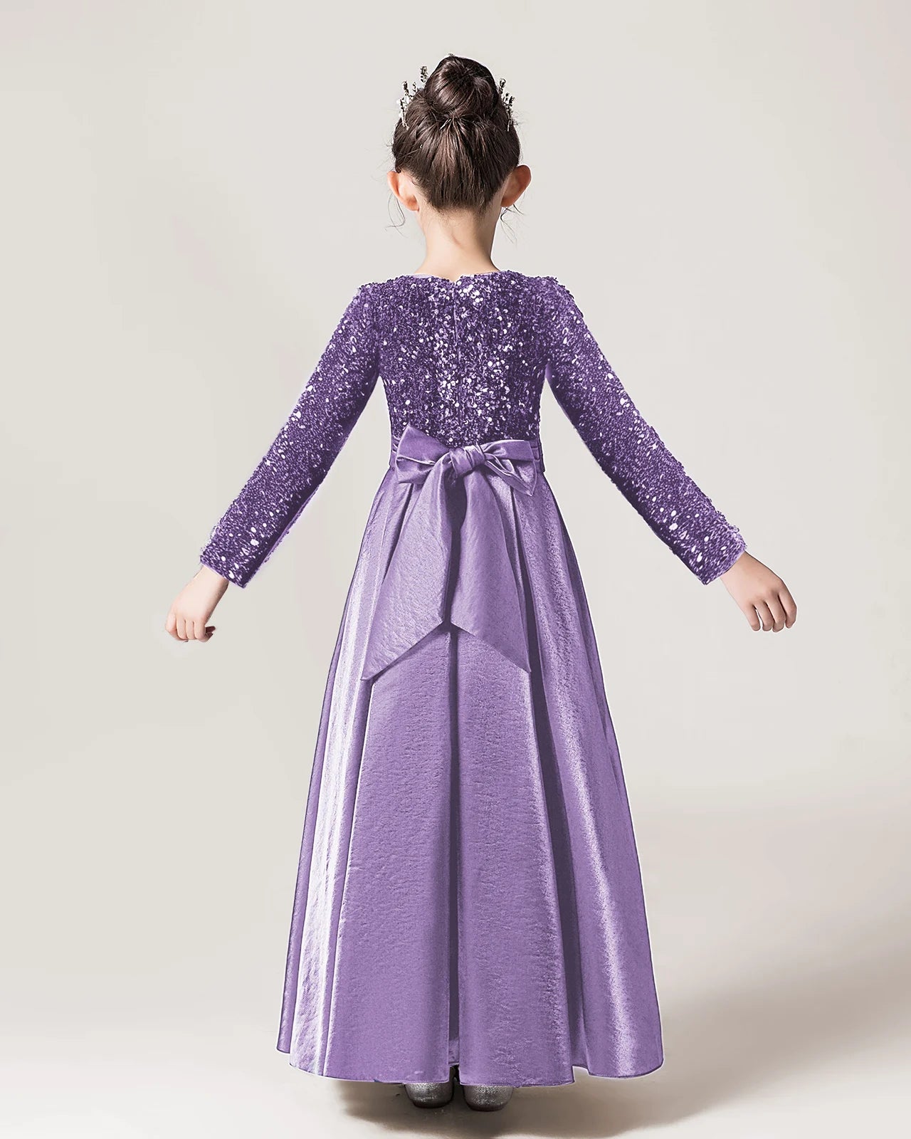 Wisteria Sequin A-line Girls Formal Dress Back View
