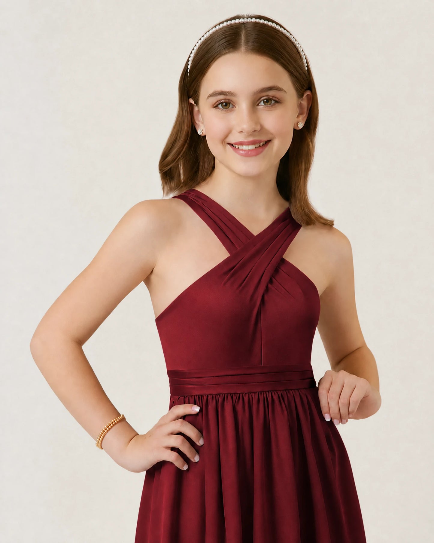 Dideyttawl Teal Junior Bridesmaid Dress Criss Cross Halter Neck Floor Length Dress