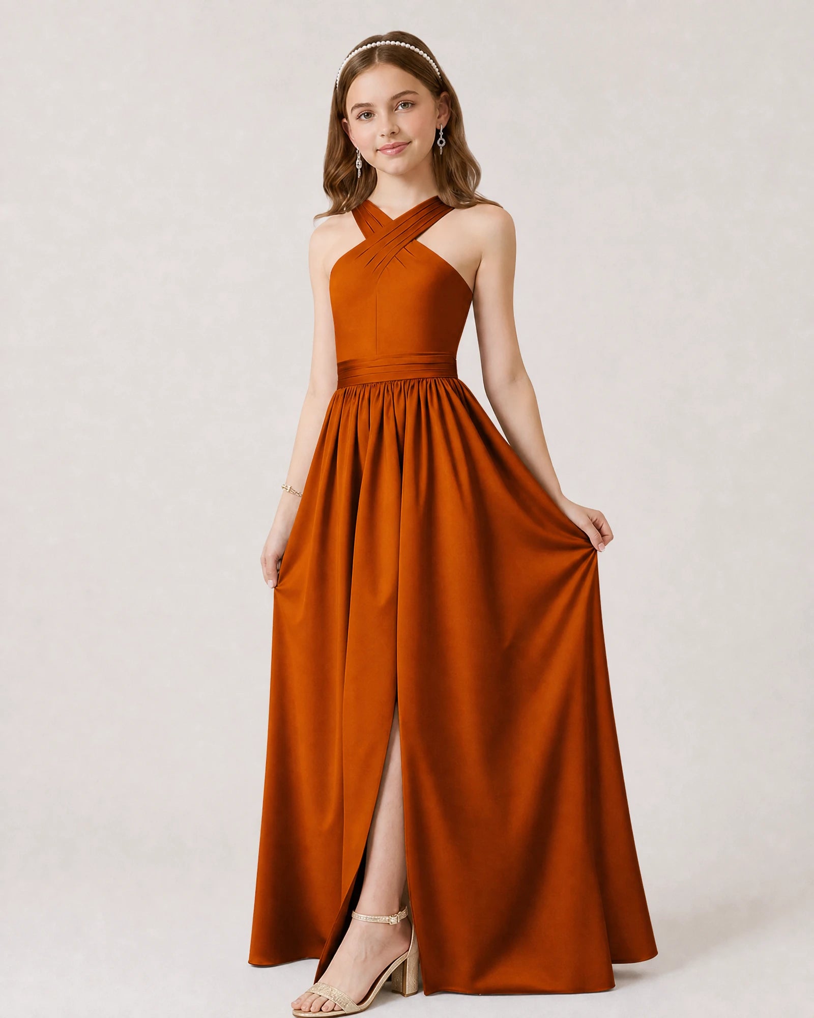 Junior Bridesmaid Dress for Girls | Halter Neck A-Line Dress