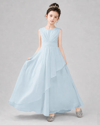 Baby Blue Chiffon A-line Junior Bridesmaid Dress Front View