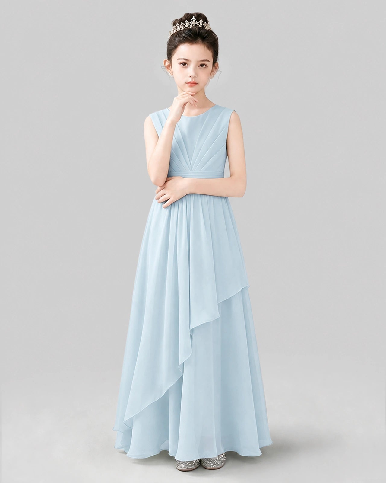 Baby Blue Chiffon A-line Junior Bridesmaid Dress Front View