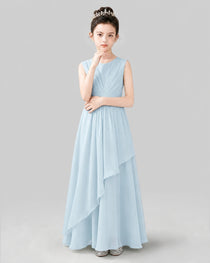Light Blue Chiffon Ruffled Junior Bridesmaid Dress Front View.
