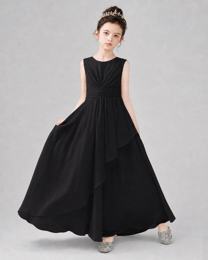 Black Chiffon A-line Junior Bridesmaid Dress Front View