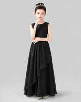 Black Chiffon A-line Junior Bridesmaid Dress Front View
