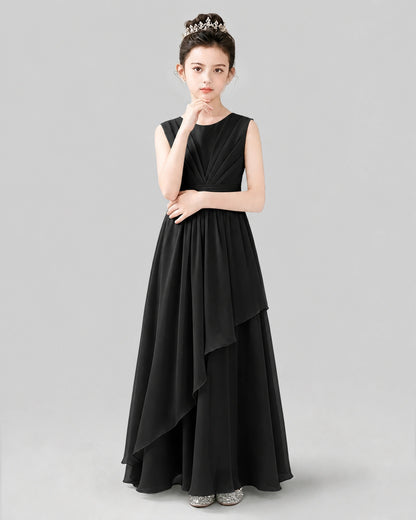 Black Chiffon A-line Junior Bridesmaid Dress Front View