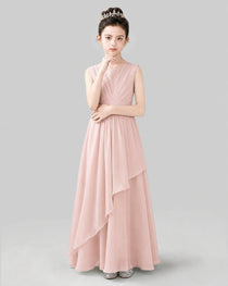 Pink Chiffon Ruffled Junior Bridesmaid Dress Front View.