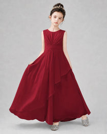 White Chiffon Ruffled Junior Bridesmaid Dress Front View.