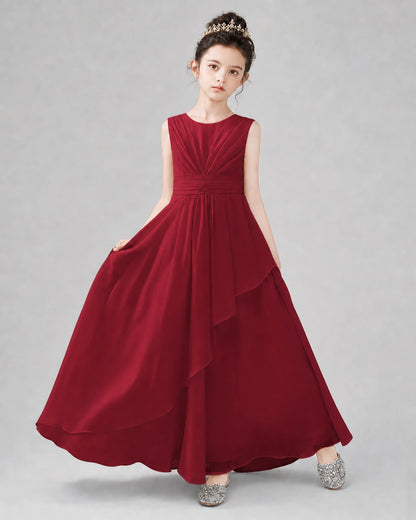 Burgundy Chiffon A-line Junior Bridesmaid Dress Front View