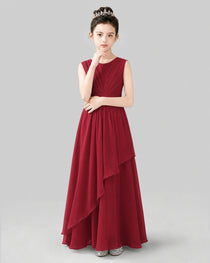 Red Chiffon Ruffled Junior Bridesmaid Dress Front View.