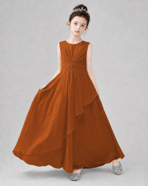 Rust Orange Chiffon Ruffled Junior Bridesmaid Dress Front View.
