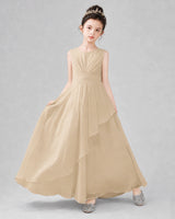 Champagne Chiffon A-line Junior Bridesmaid Dress Front View