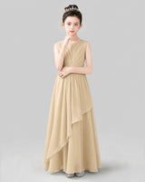 Champagne Chiffon A-line Junior Bridesmaid Dress Front View