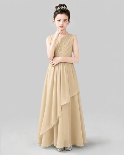 Champagne Chiffon A-line Junior Bridesmaid Dress Front View