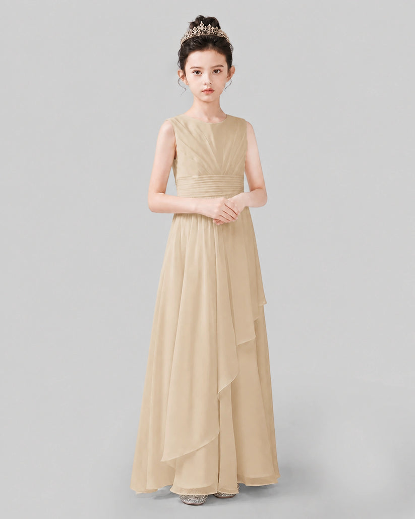 Champagne Chiffon A-line Junior Bridesmaid Dress Side View