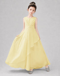 Yellow Chiffon Ruffled Junior Bridesmaid Dress Front View.