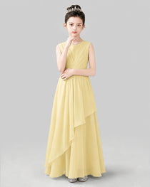 White Chiffon Ruffled Junior Bridesmaid Dress Front View.