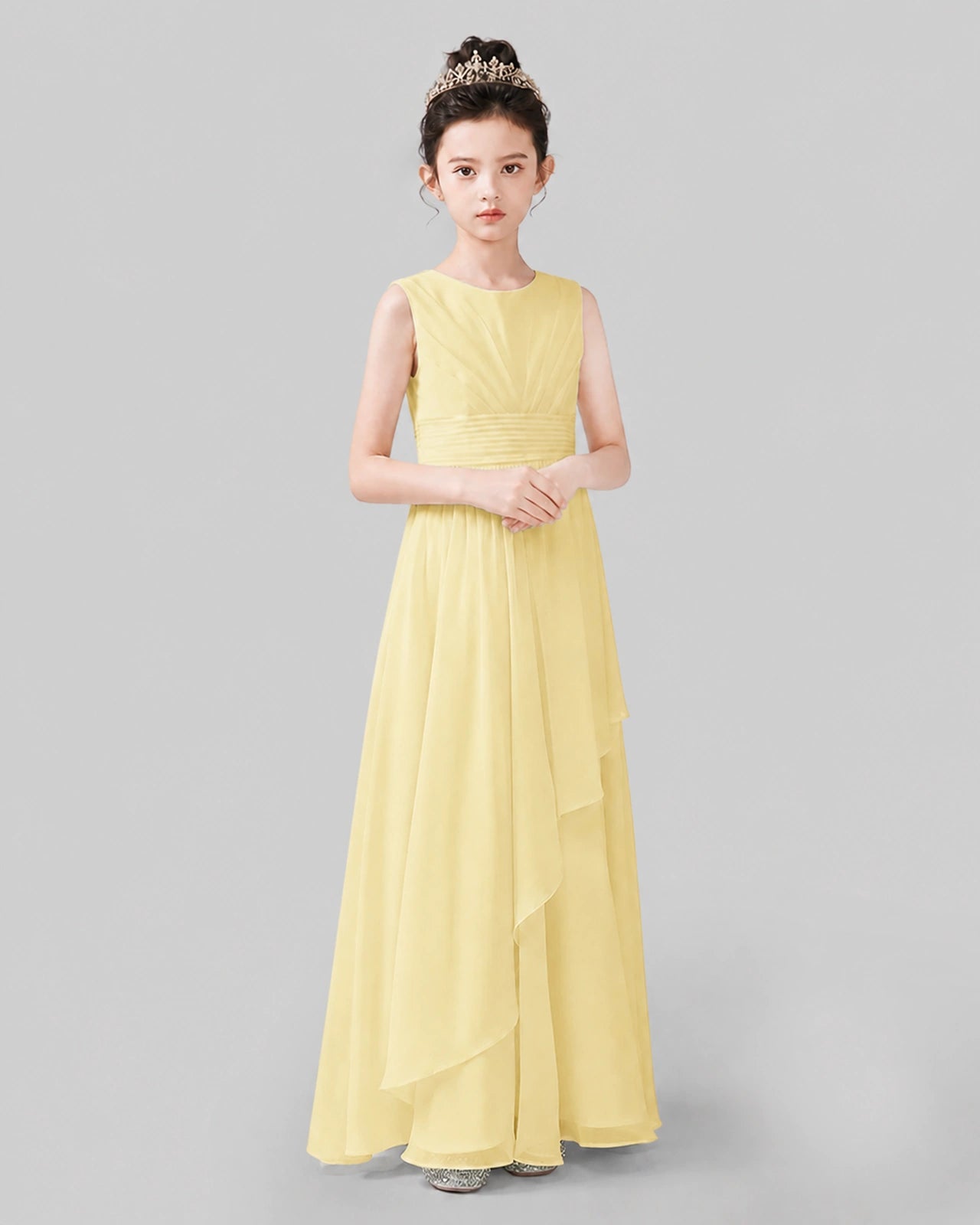 Daffodil Chiffon A-line Junior Bridesmaid Dress Side View