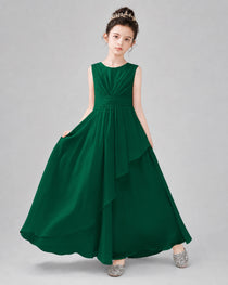 White Chiffon Ruffled Junior Bridesmaid Dress Front View.