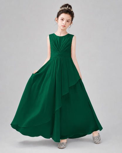 Dark Green Chiffon A-line Junior Bridesmaid Dress Front View